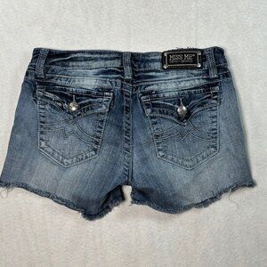 Miss Me Destructed Flap Pocket Low Rise Distressed Jean Shorts Size 30 Denim
